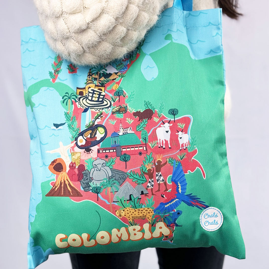 tote bag en dril, estampada con diseño de Mapa de Colombia - Chaló Chaló