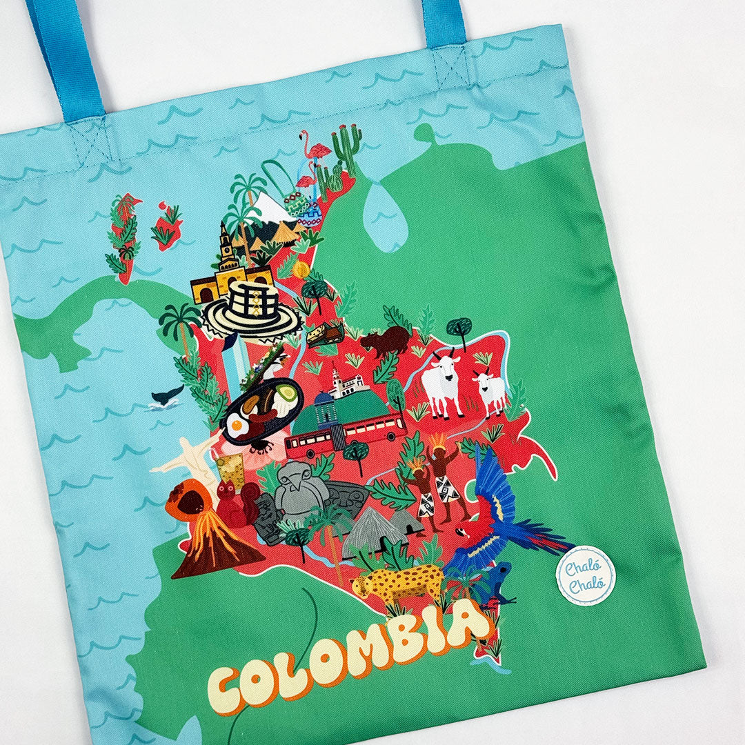 tote bag en dril, estampada con diseño de Mapa de Colombia - Chaló Chaló